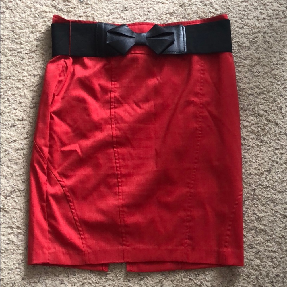 Red Pencil Skirt with thick black belt size 7/8